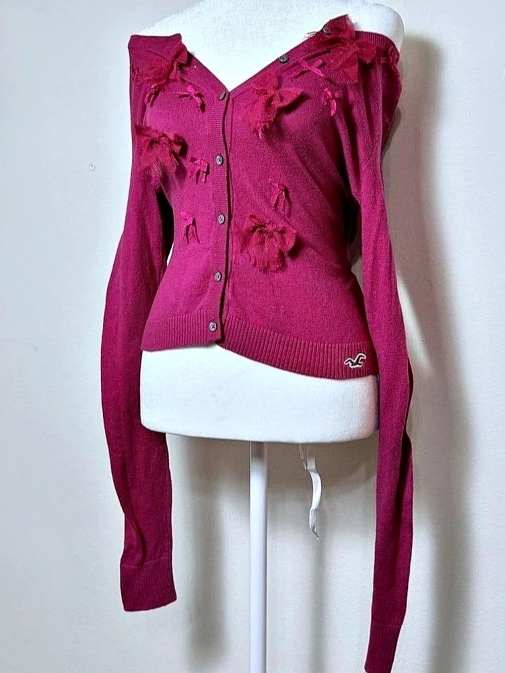 Pink Y2K vintage hollister bow cardigan